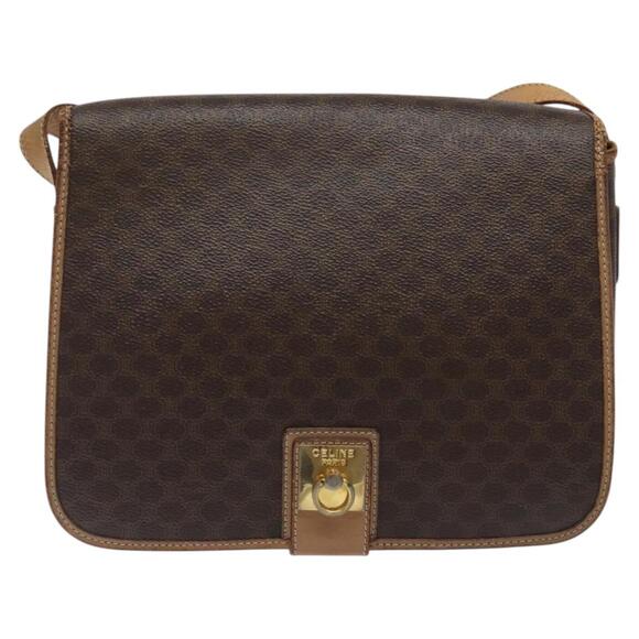 CELINE Macadam Canvas Shoulder Bag Pvc Leather Brown Gold - Picture 2 of 13